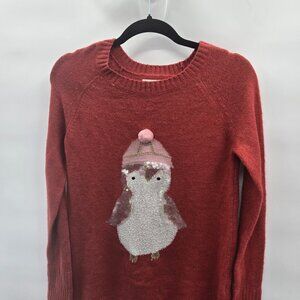 Lauren Conrad Red Christmas Pink Penguin Long Sleeved Holiday Sweater Small